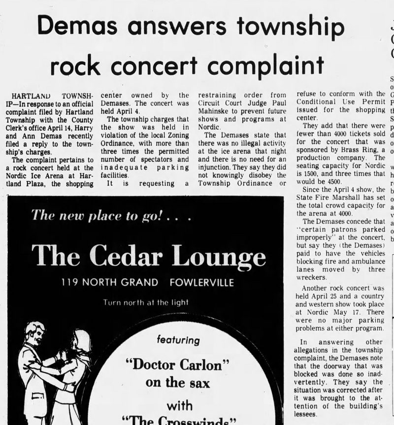 Nordic Ice Arena - May 21 1975 Concert Complaints